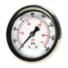 63mm Face Pressure Gauge 0-1600kPa 8mm BSP Rear Entry, Liquid Filled