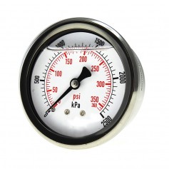 63mm Face Pressure Gauge 0-2500kPa 8mm BSP Rear Entry, Liquid Filled