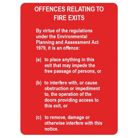 Sign - Offences to Fire Exits EPA - 210 x 300mm