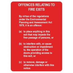 Sign - Offences to Fire Exits EPA - 210 x 300mm