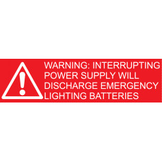 WARNING: INTERRUPTING POWER SUPPLY WILL DISCHARGE EMERGENCY LIGHTING BATTERIES - Sign 75 x 20mm
