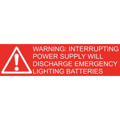 WARNING: INTERRUPTING POWER SUPPLY WILL DISCHARGE EMERGENCY LIGHTING BATTERIES - Sign 75 x 20mm