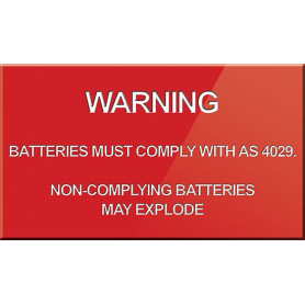 Warning Batteries Must Comply with AS4029