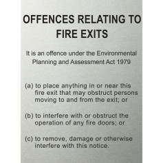 Traffolyte Sign - NOTICE - OFFENCES RELATING TO FIRE EXITS - BRUSHED METAL