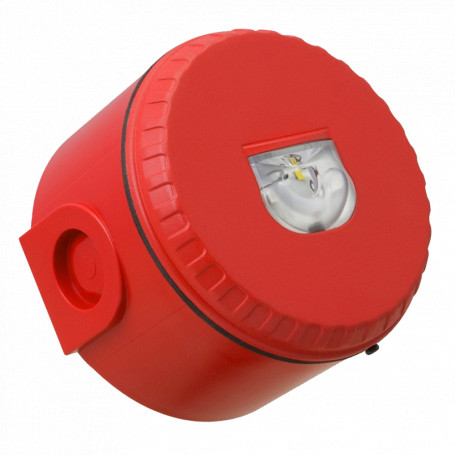 Wall Mount Visual Warning Device with Deep Base - Red Body with Red Lens