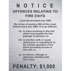Traffolyte Sign - NOTICE - Offences Relating to Fire Exits Penalty $1000
