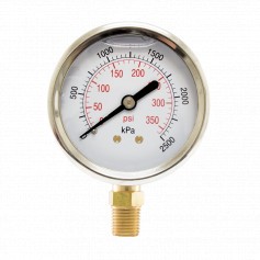 65mm Face Pressure Gauge 0-2500kPa 8mm BSP Bottom Entry, Liquid Filled