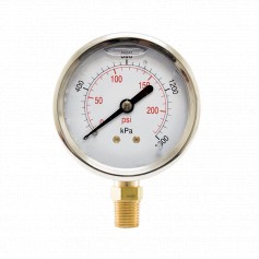 65mm Face Pressure Gauge 0-1600kPa 8mm BSP Bottom Entry, Liquid Filled